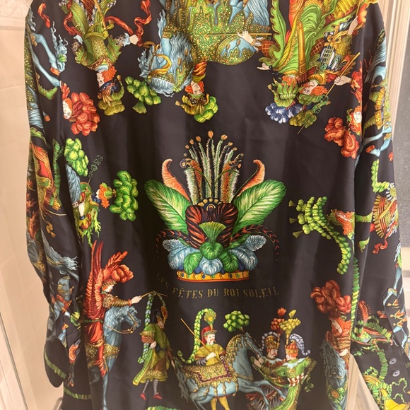 Hermes Black Printed Button Down Silk Blouse, Size 38, XL - Picture 2 of 5